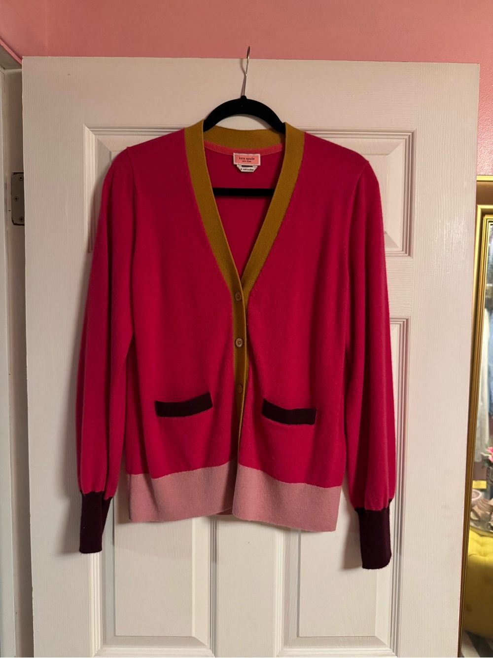 Kate Spade Colorblock Cashmere Cardigan Size M - Picture 2 of 4